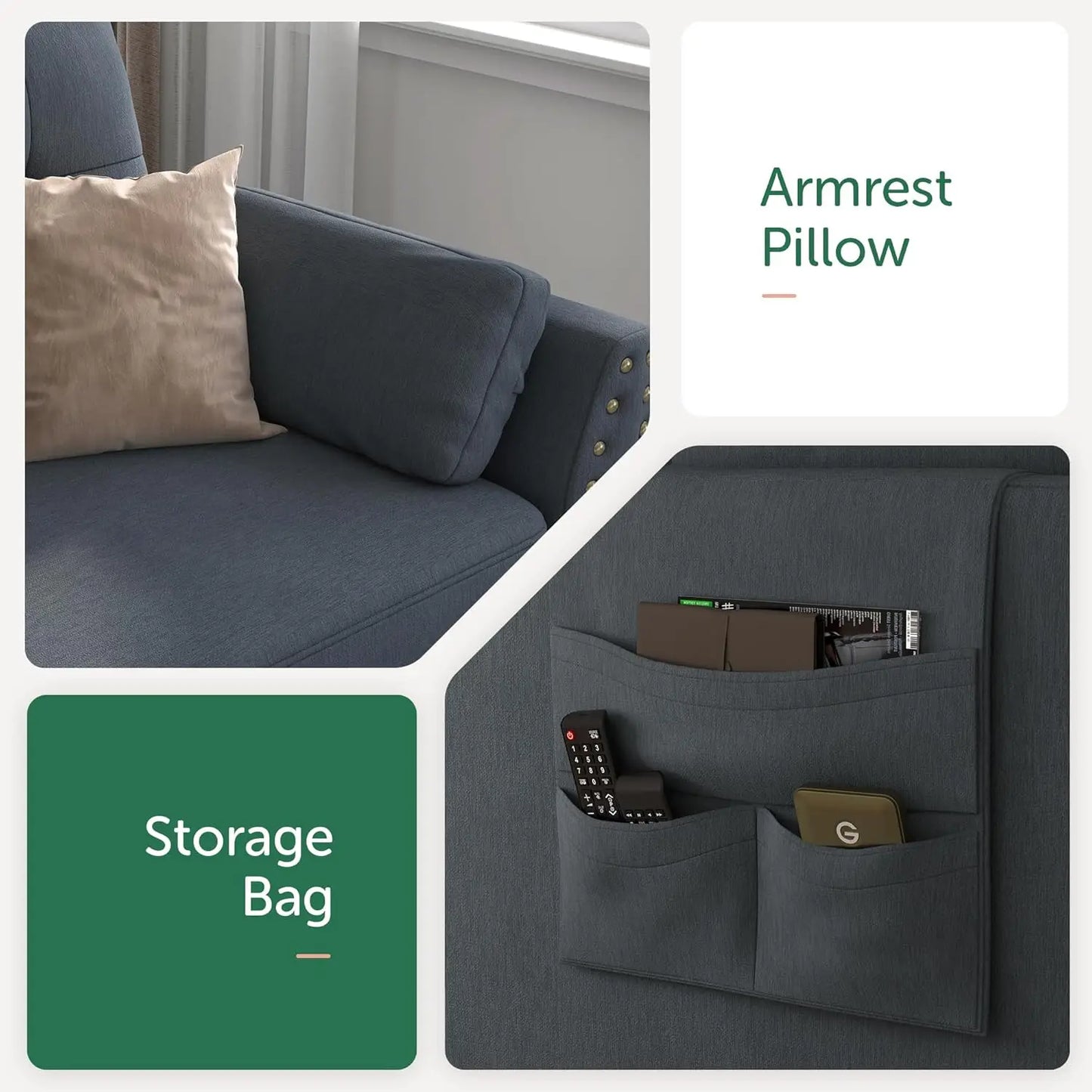 Convertible Sectional Sofa L Shaped Couch Reversible Sectional for Small Apartment, Bluish Grey