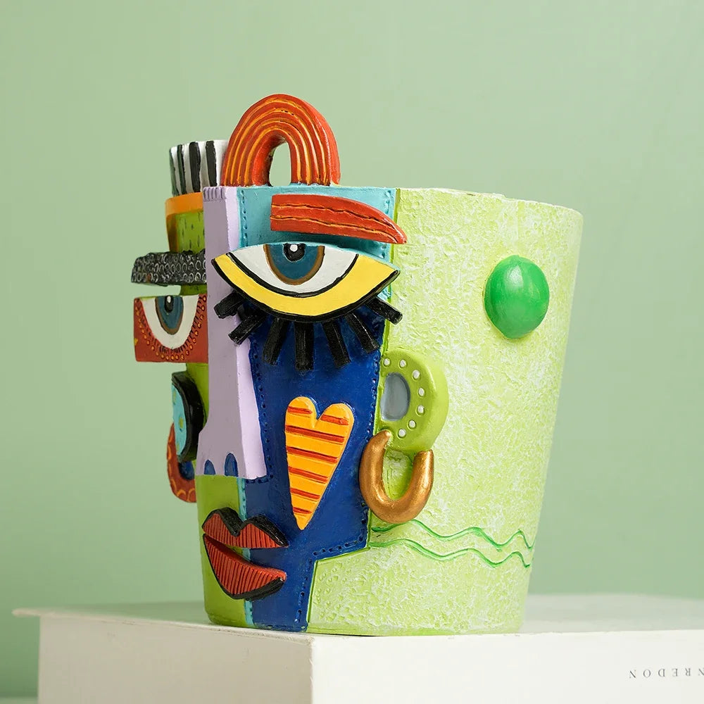 2025 New Creative Human Face Head Mask Sculpture Vase Art Resin Half-Length Portrait Flower Recording Ornament Desktop Ornaments