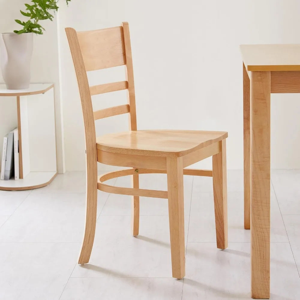 Ladder Back Dining Chairs Set of 2 - Solid Malaysian Oak Wood (Natural)