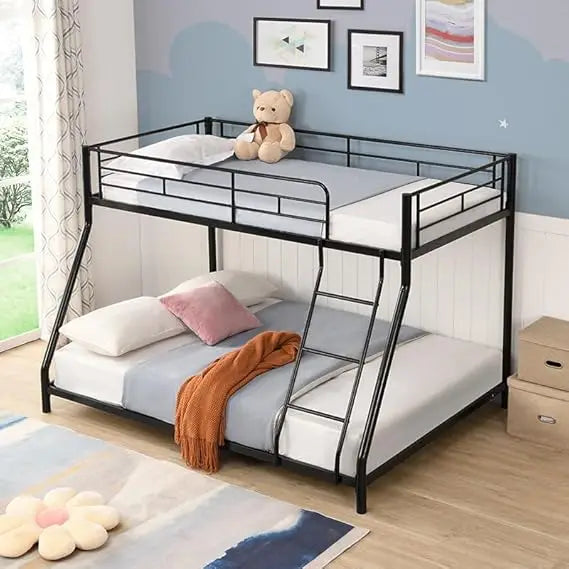 Metal Bunk Bed Frame - With Guardrails, Beds for Dorm,Bedroom,Guest Room,Heavy Duty Metal Slats