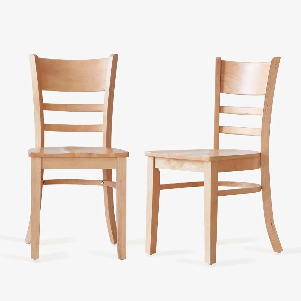 Ladder Back Dining Chairs Set of 2 - Solid Malaysian Oak Wood (Natural)