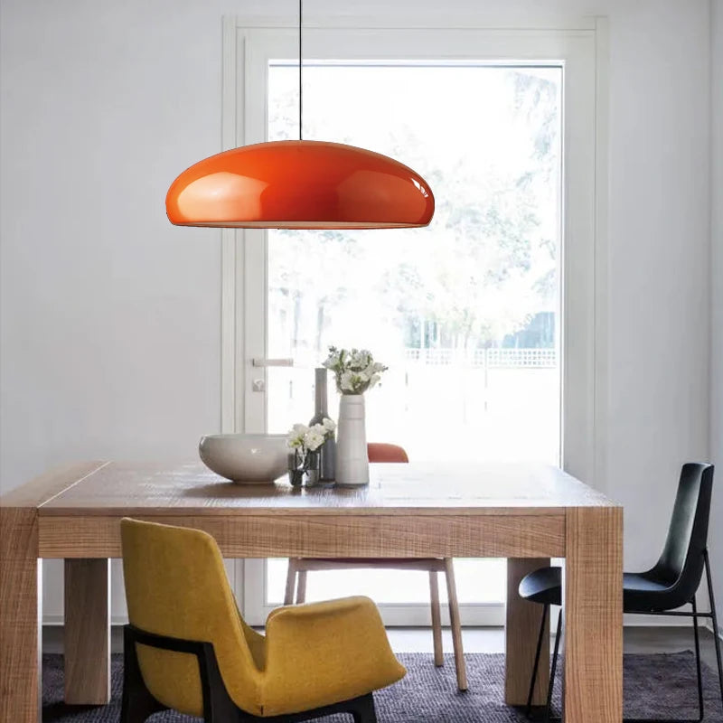 Pendant Light: Modern Dome Shade in Orange, White, Black & Deep Red