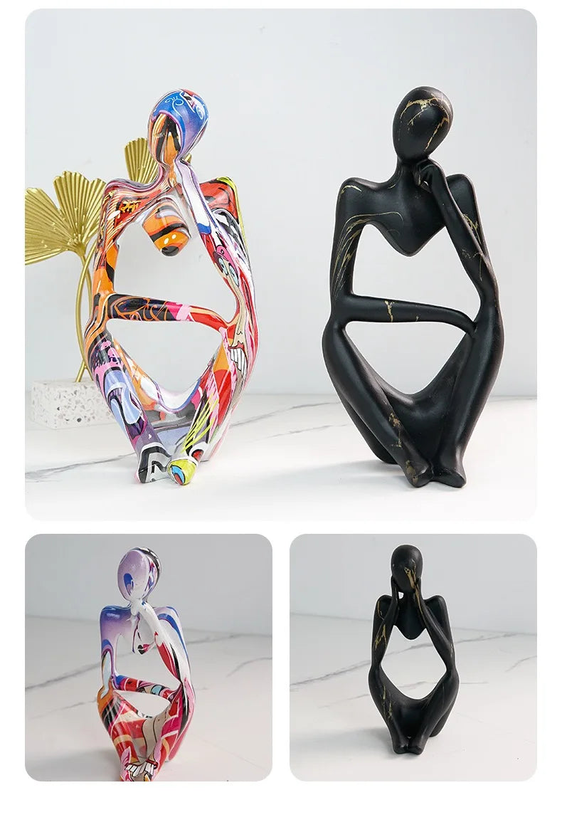Resin Thinker Statue - Colourful Abstract Sculpture | Modern Home Decor