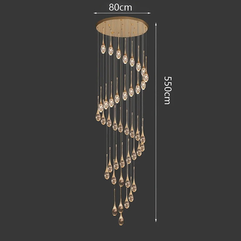 Crystal Chandelier: Multi-Drop Spiral Pendant Light in Gold - 30cm x 120cm