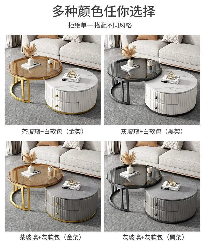 2pcs Light Luxury Rock Plate Tea Coffee Tables Minimalist Modern Scalable Center Tables Sofa Side Table Living Room Furniture