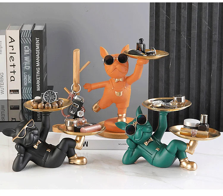French Bulldog Butler Statue - Resin Sculpture with Tray | Home Decor