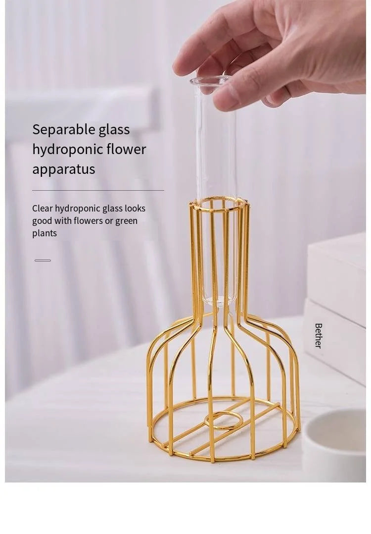 1 set of gold wrought iron metal vase hydroponic container test tube vase living room illustration decoration