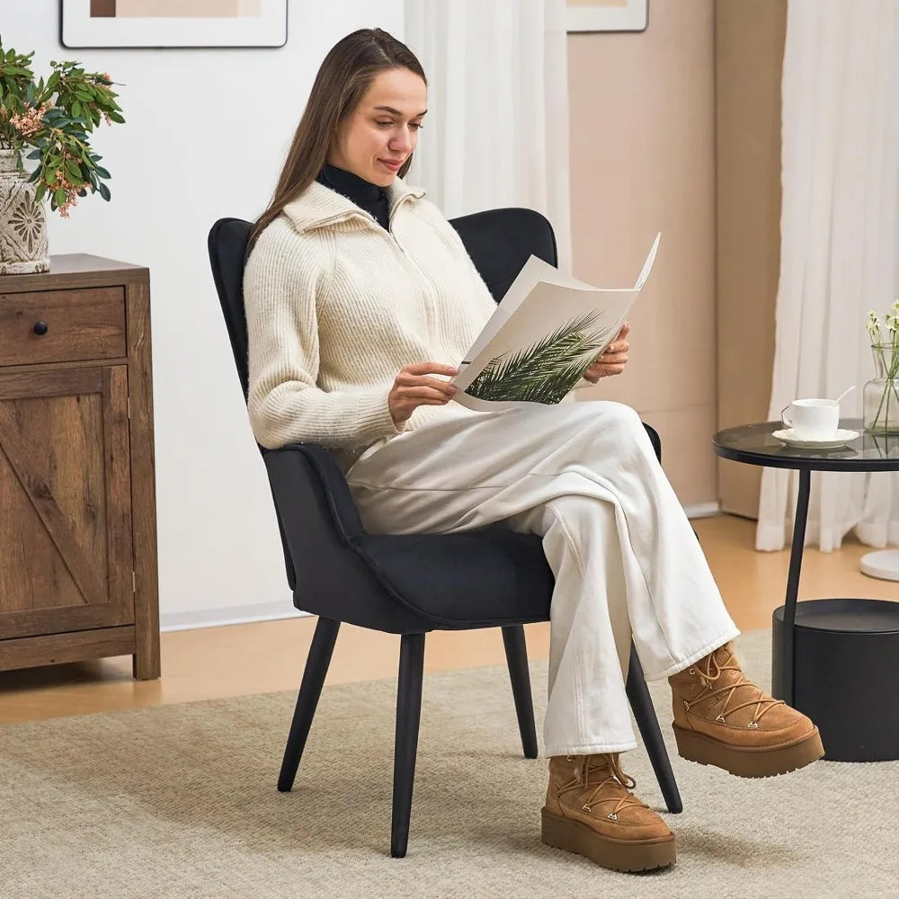 Velvet Accent Chair for Living Room, Upholstered Reading Chair with High Backrest, Tufted-Button Wingback Armchair f