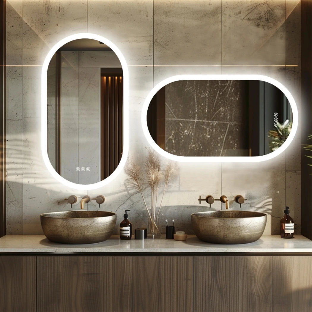 Oval LED Bathroom Mirror with Anti-Fog - Dimmable Lighting, 500x1000mm