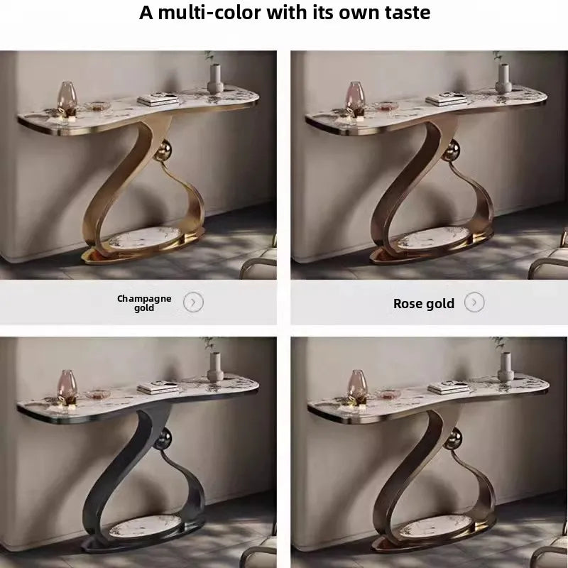 Modern Simple Stainless Steel Console Table Light Luxury Rock Board Design Home Living Room Very Narrow Case Corridor Table