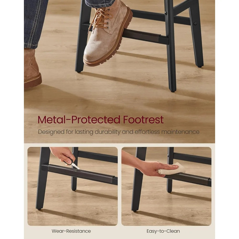 2-piece bar stool set, saddle high bar stool, 26 inch backless wooden leg kitchen stool, thickened PU leather