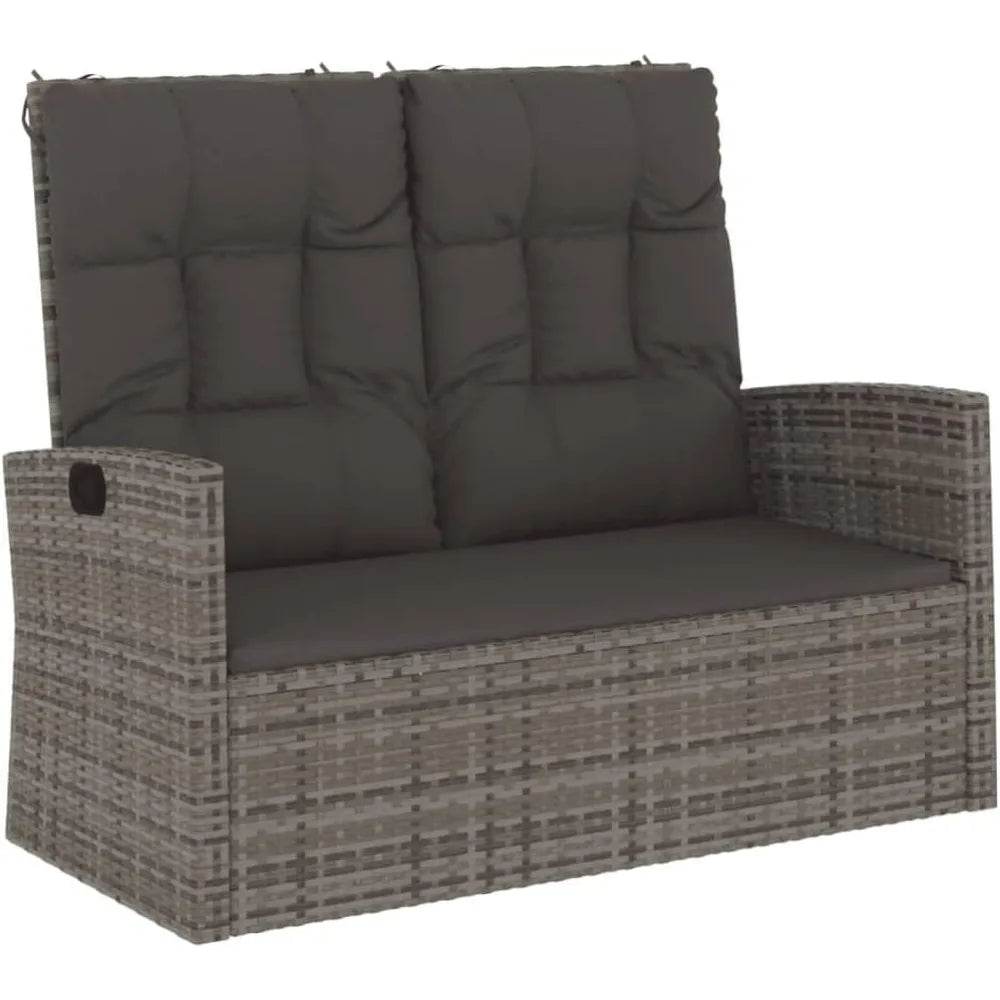 Reclining Patio Bench with Cushions Black 46.5" Poly Rattan Outdoor Benches Garden Benches Adjustable Reclining angleBench with