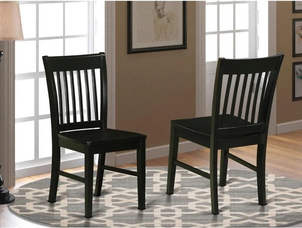 Modern Black Dining Chairs Set of 2, Wooden Slat Back Kitchen Seats for Home Decor
