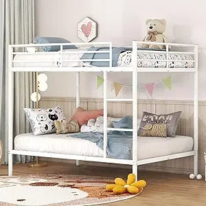 Metal Bunk Bed Frame - With Guardrails, Beds for Dorm,Bedroom,Guest Room,Heavy Duty Metal Slats
