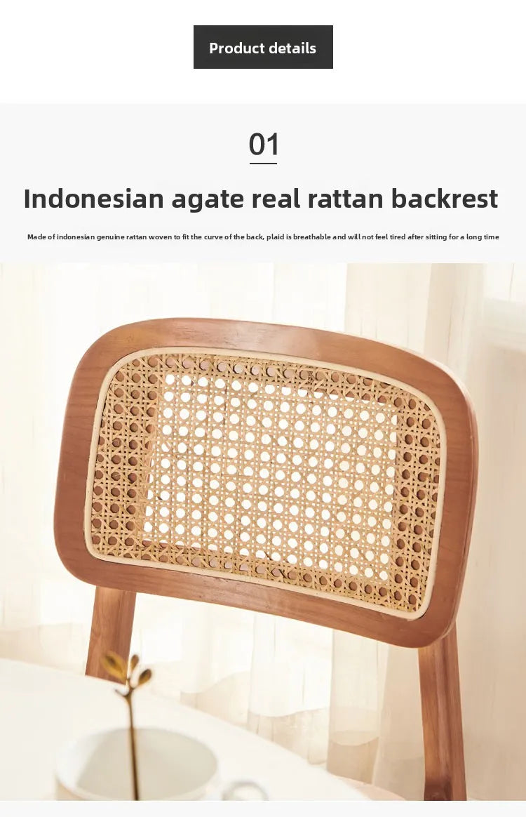 Scandinavian Dining Chair Natural Rattan & Wood Cafe Seat Minimalist Backrest Chair for Homestay Nordic Woven Home Furniture