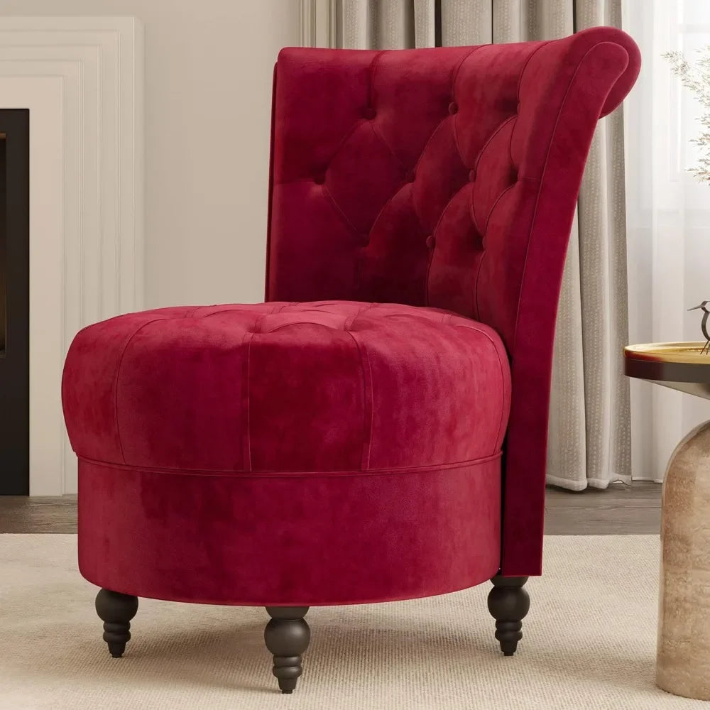 Stylish Throne Accent Chair with Button-Tufted Upholstery and Low Back Design