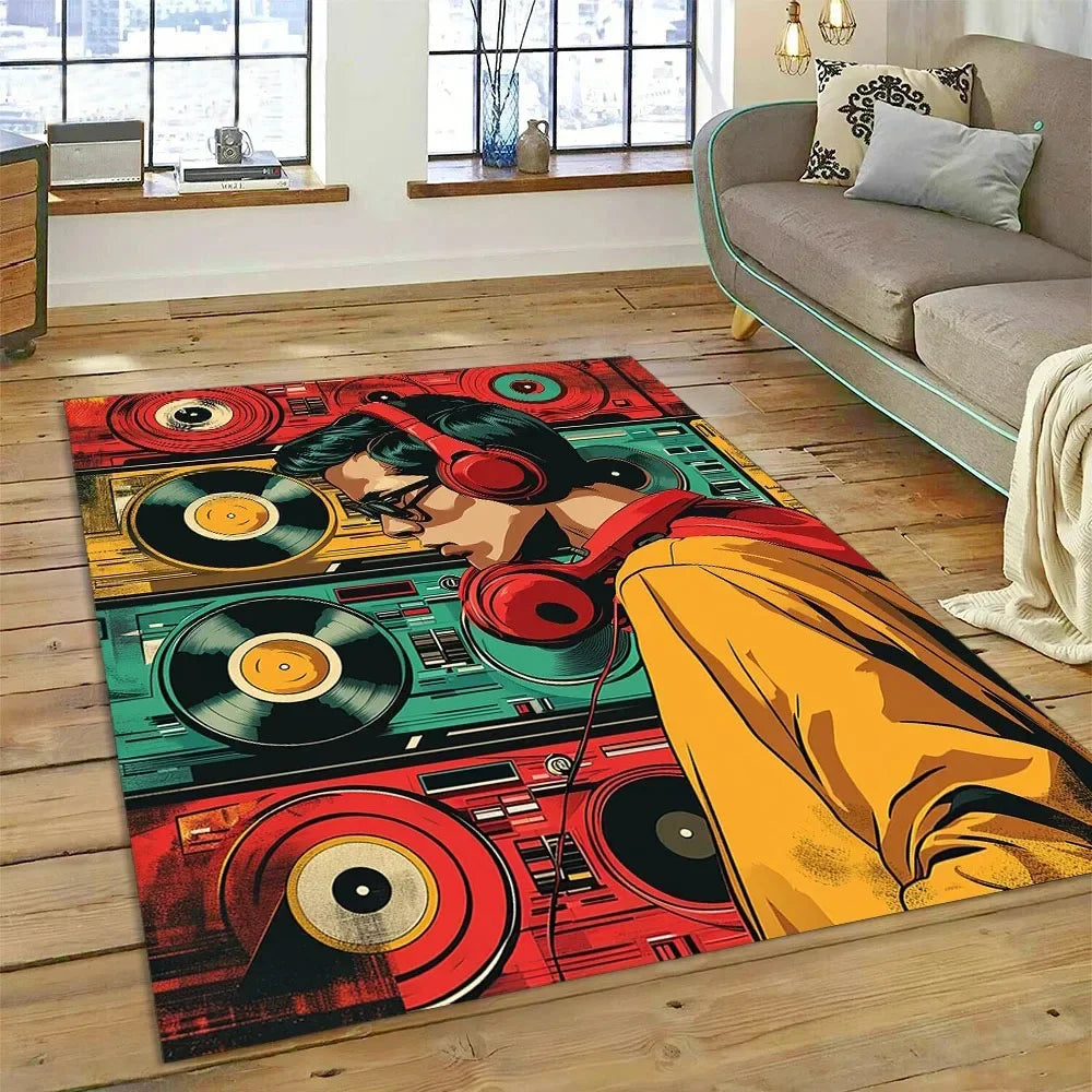 Retro Cassette Tape Carpets for Living Room Decoration Home Hallway Balcony Bathroom Mat Non Slip Parlour Sofa Large Floor Rug