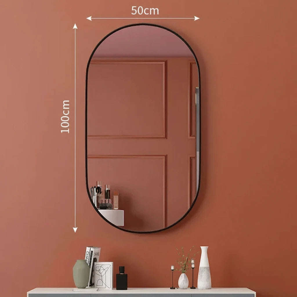 Oval Bathroom Mirror - Wall-Mounted - Black or Gold Metal Frame