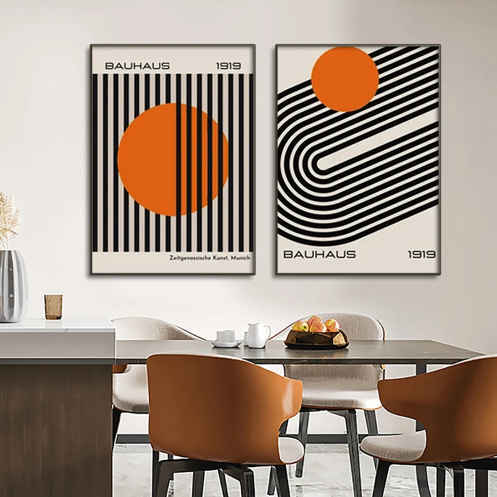 Mid Century Modern, Bauhaus Style  Abstract Geometric Posters Wall Art, Canvas Painting Prints Pictures Gallery Living Room Interior Home