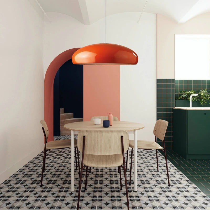 Pendant Light: Modern Dome Shade in Orange, White, Black & Deep Red