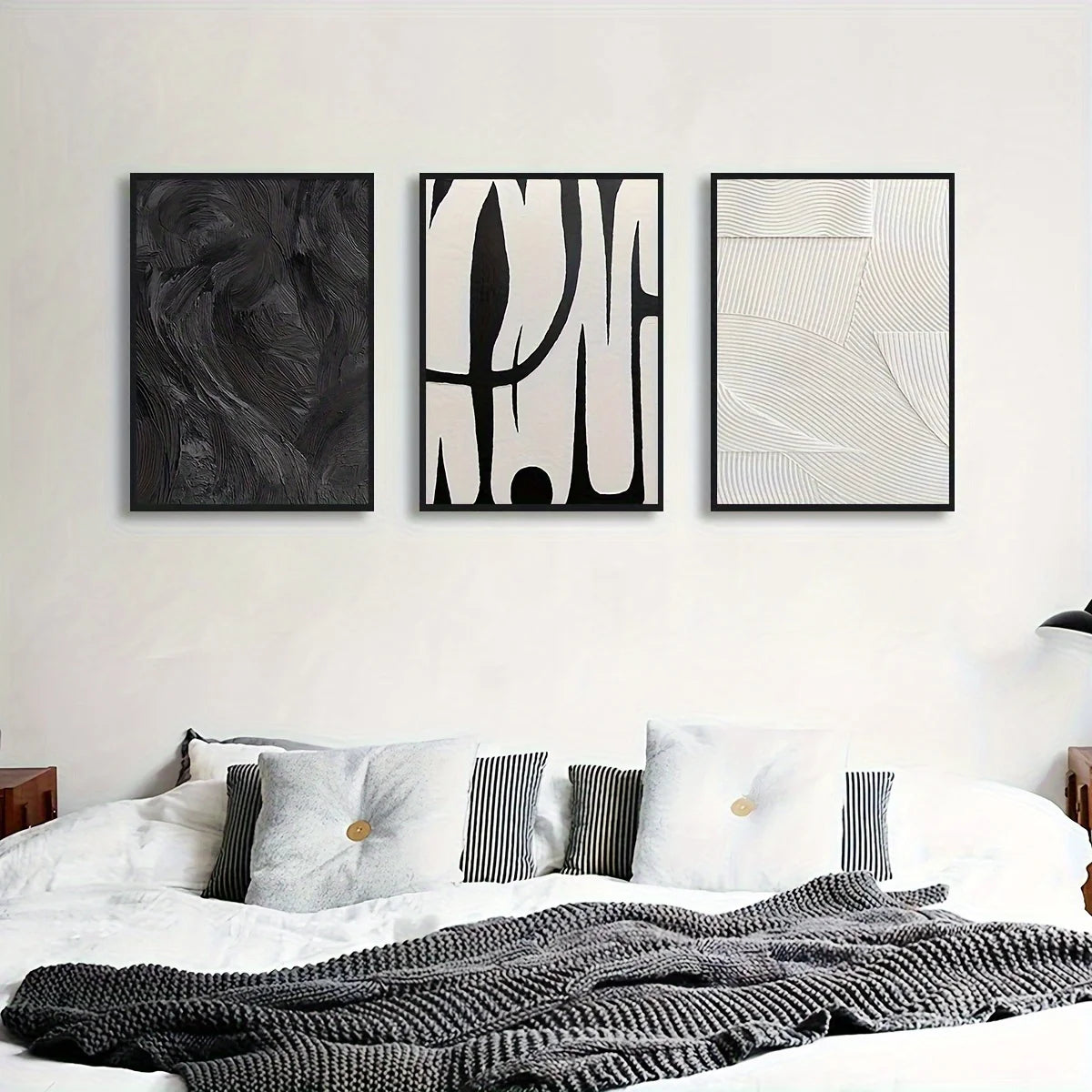 3pcs Abstract Black and White Canvas Wall Art Set Posters, Texture Paintings, Ideal Gift for Room Decoration