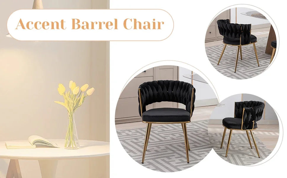 Velvet Dining Chair Set of 4, Gold Modern Dining Chairs with Metal Legs, Woven Upholstered Dining Chairs