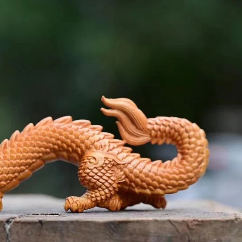 Natural Wood Shenlong Statue - Hand Carved Dragon | Home Office Decor