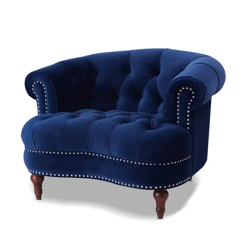 Navy Blue Velvet Tufted Accent Chair, Victorian Style Upholstered Armchair