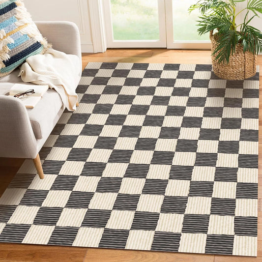 Modern Checkerboard Carpet Vibrant Plaid Rug NonSlip Large Floor Mat for Living Room Bedroom Lounge Room Coffee Table Floor Mat