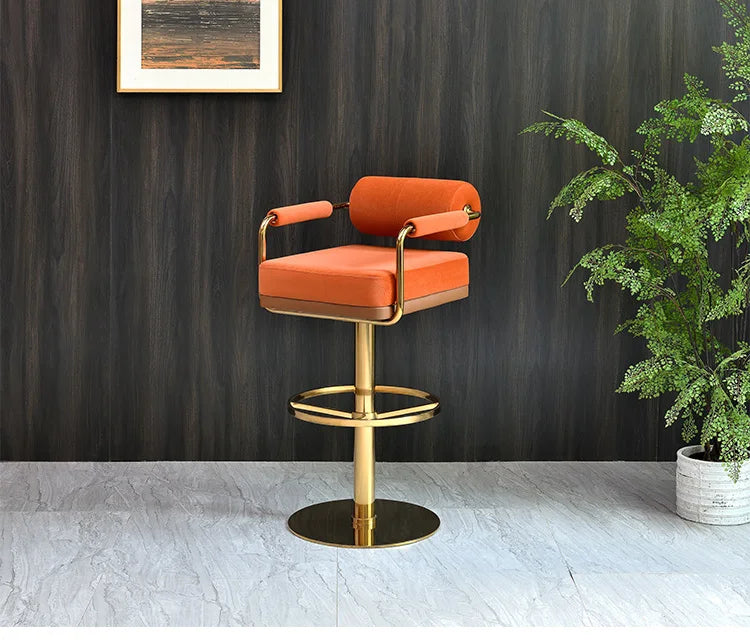 Modern Luxury Bar Stools with Backrest and Gold Base Counter Swivel Bar Stool Custmized Color