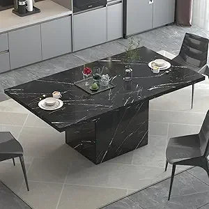 Modern 63 Rectangular Faux Marble Dining Table for 6, Suitable for Farmhouse Style Living Rooms
