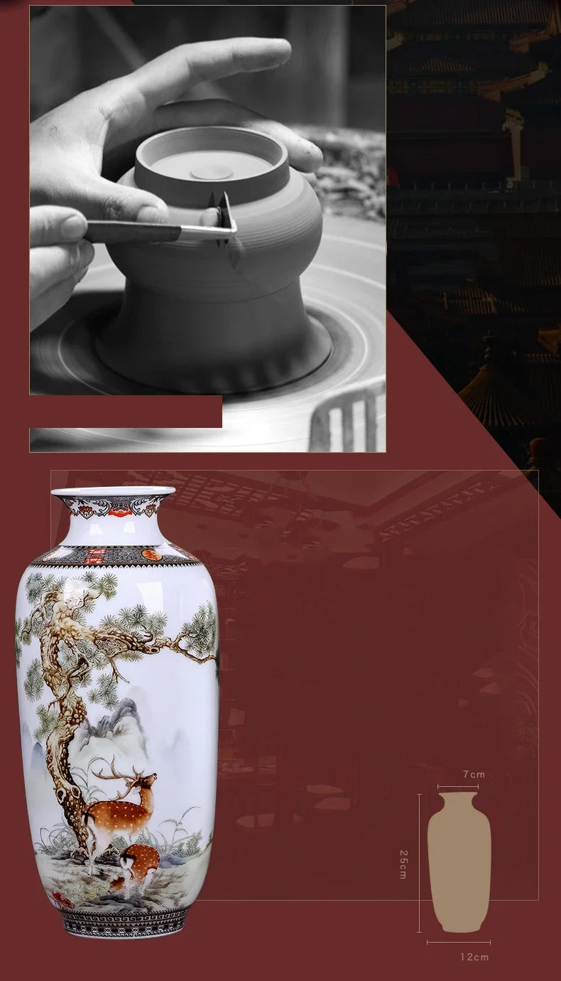Ceramic Jingdezhen Vase Chinese Traditional Flower Vases Living Room Decoration Vase Fine Smooth Surface Furnishing Articles