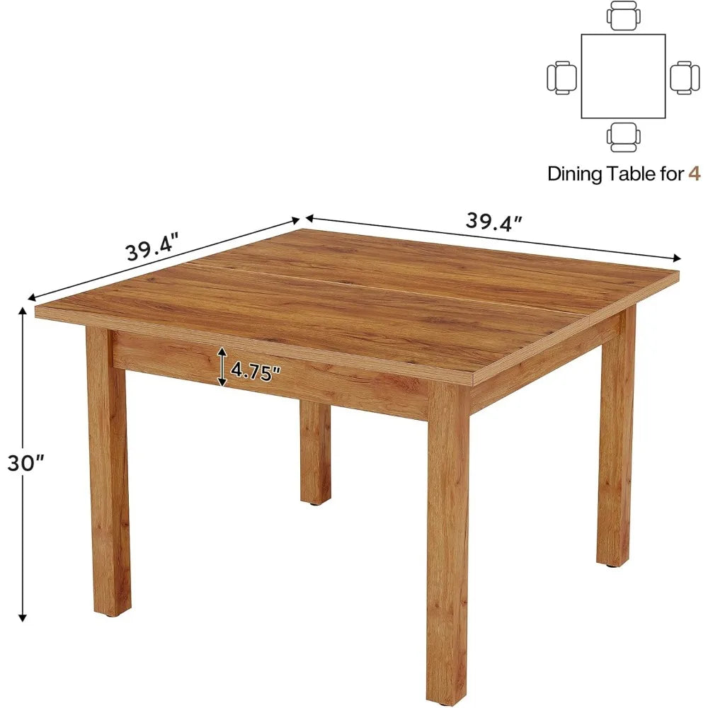 Wood Dining Table Farmhouse Kitchen Table for Living Room,Square Dinner Table with Wooden Legs