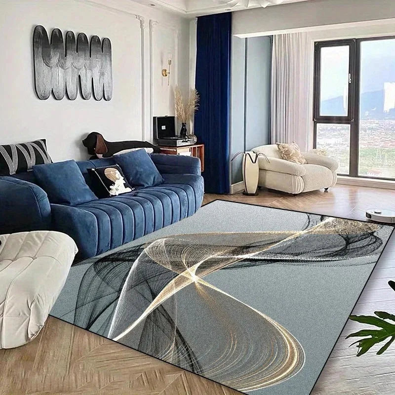 Luxury Gradient Carpet Collection Golden Veins Abstract Patterns Green Teal Brown Grey Tones Large Area Rugs Modern Lounge Decor