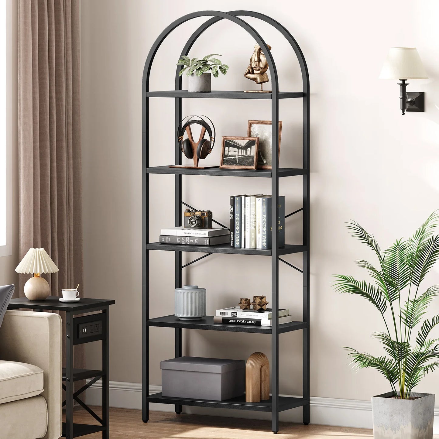 5-Tier Arched Bookshelf - Industrial Freestanding Display Rack, 180cm