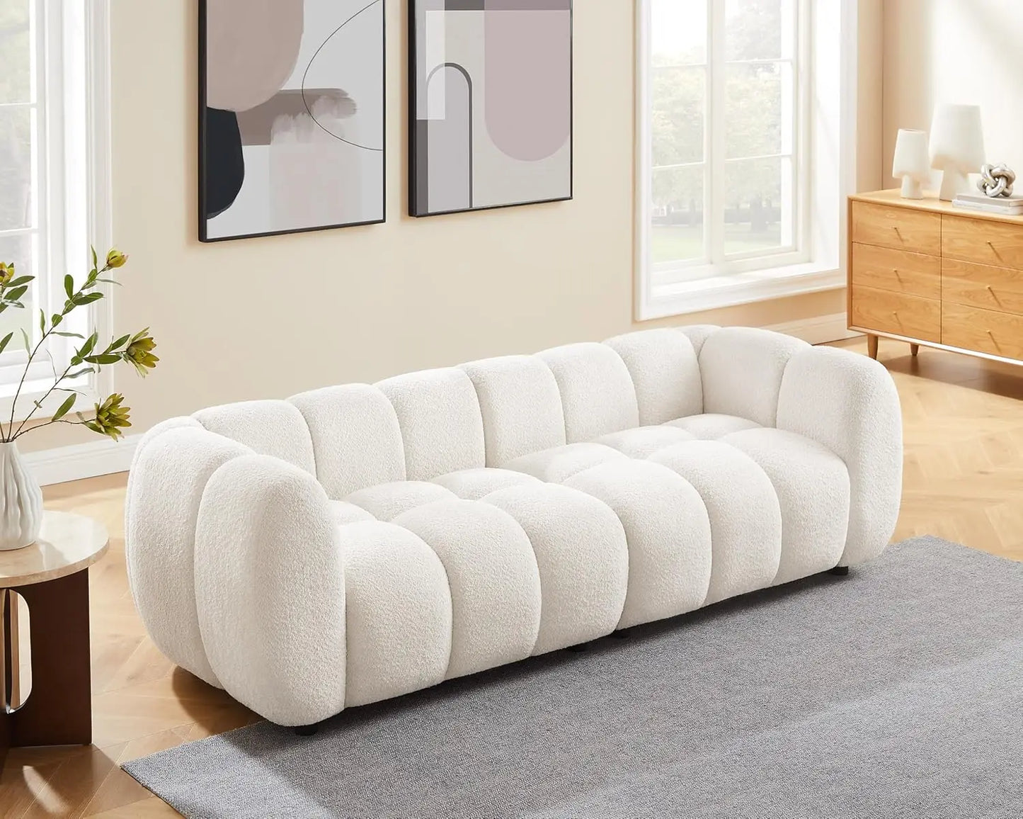88" Oversized Boucle Sofa, Modern Upholstered Tufted Cloud Couch, Deep Seat Boucle Sofa,Cozy Modern 3 Seater Couch for Li