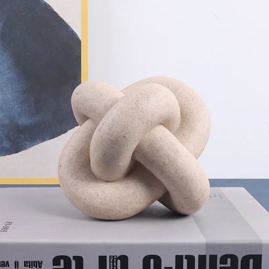 Geometric Ring Buckle Ornament  Living Room Study Sandstone Resin Art 3-chain Pine Knot Chain Decor Bohemian Table Fireplace