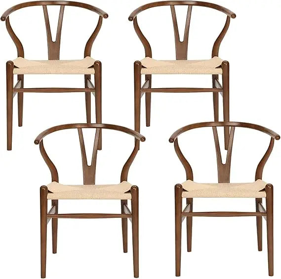 Wishbone Dining Chair Set of 2 - Solid Beech Wood with Woven Rope Seat