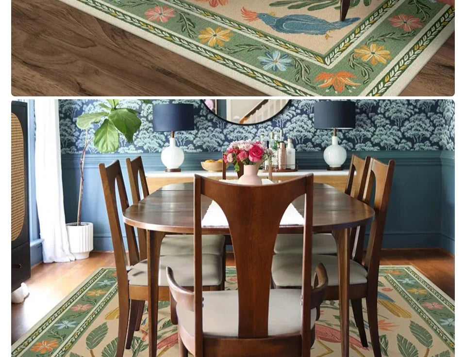 Bohemian Rug – Retro Animal & Plant Motif Carpet for Living Room & Bedroom