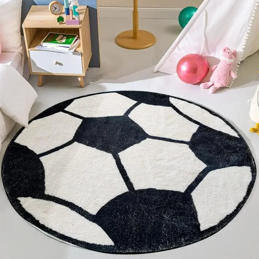 Sports Ball Round Rug - Football & Basketball Kids Room Carpet
