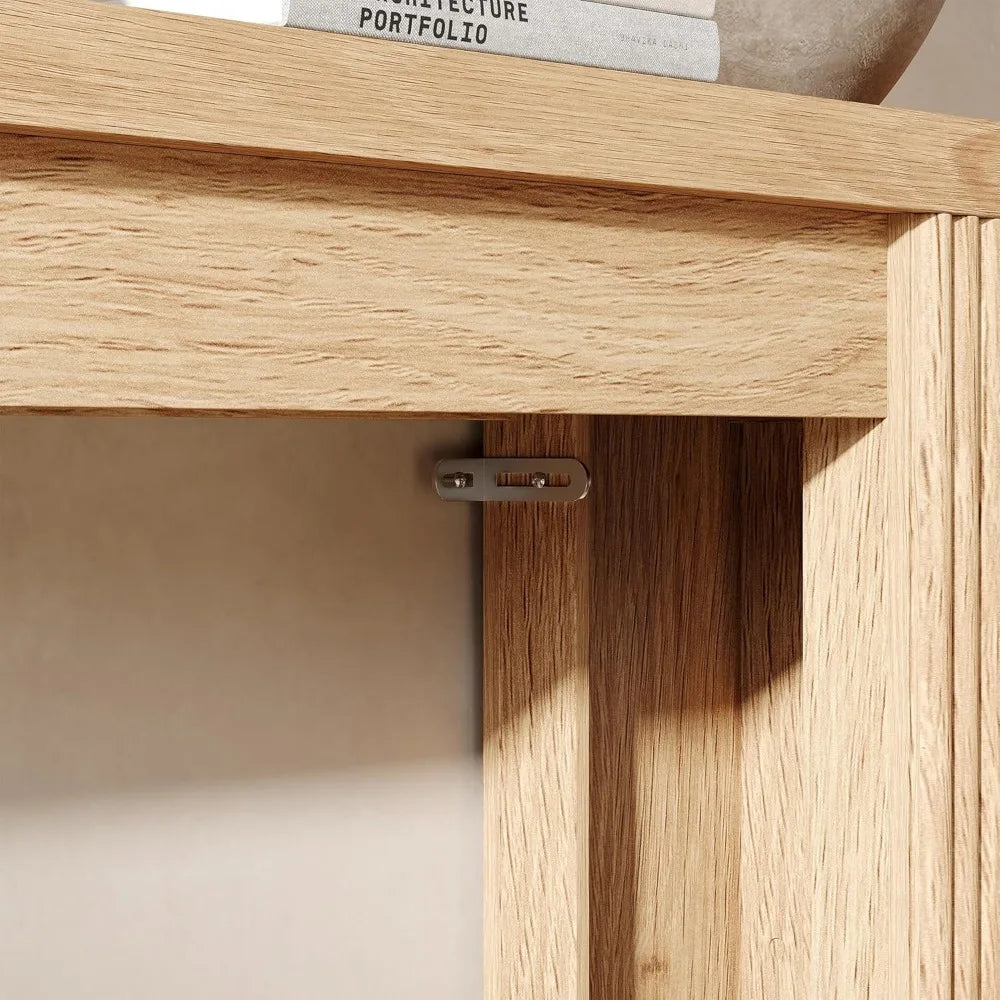 Farmhouse Style 71 Rectangular Console Table with Fluted Wood and Storage, Ideal for Entryway or Behind Sofa