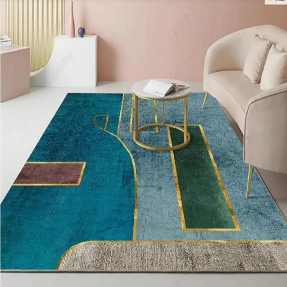 Crystal Velvet Modern Simple Nordic Fashion Blue Gilt Geometric Carpet Living Room Sofa Tea Table Carpet Bedroom Bed Rug