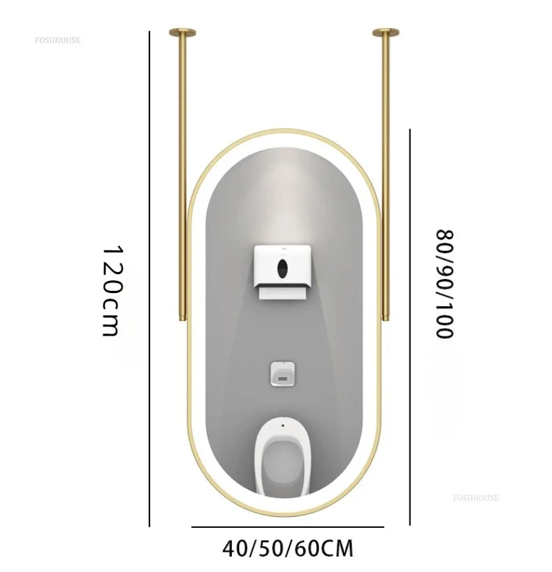 Oval LED Bathroom Mirror - Nordic Metal Frame, Gold Finish, 60x100cm