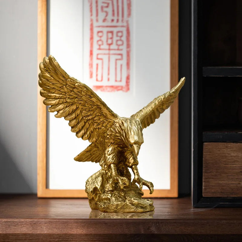 Golden Eagle Statue - Resin Sculpture | Modern Home Office Decor