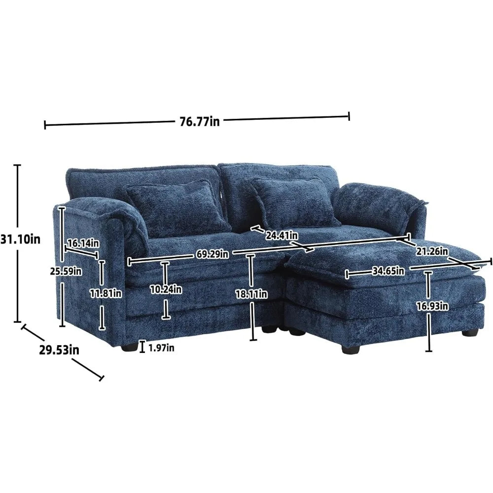 Cloud Couch 77": Oversized 3-Seat Chenille Loveseat with Removable Covers