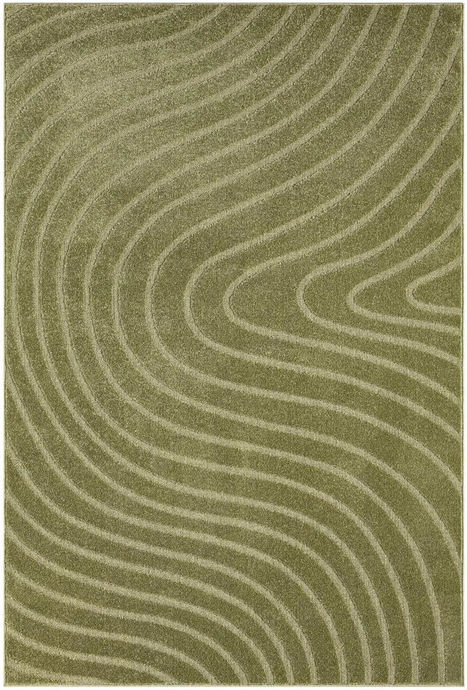 Green Geometric Wave Area Rug - Contemporary Design, 8x10