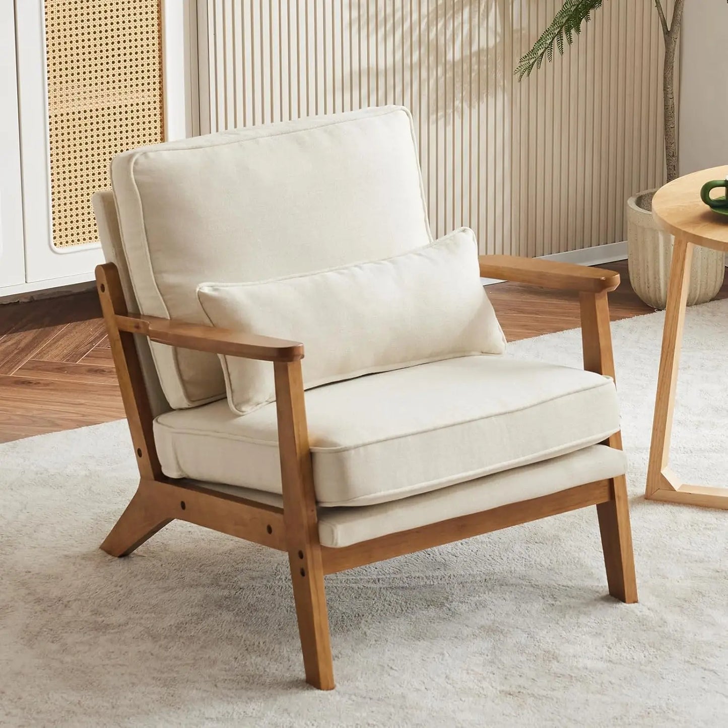 Accent Chair with Wide Armrest and Lumbar Pillow