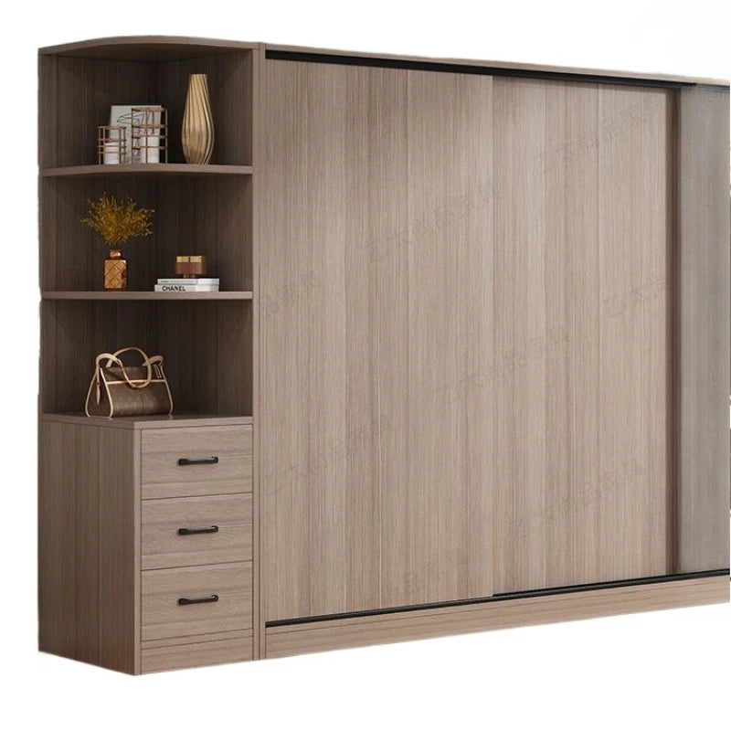 Wooden Wardrobe with Hanging Rod and Storage Shelves