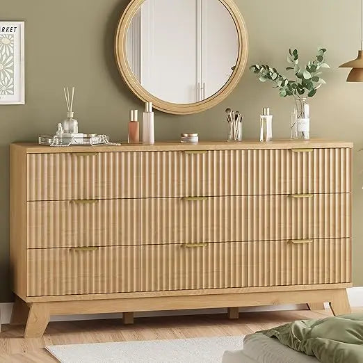 Fluted 9 Drawer Dresser for Bedroom