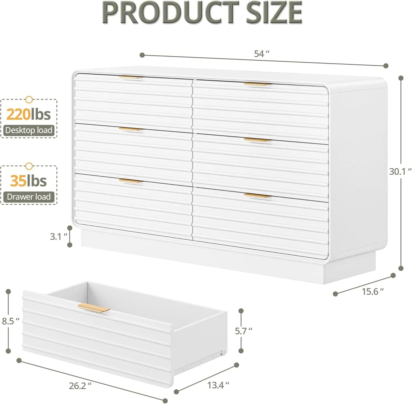 Fluted 6 Drawer Dresser for Bedroom